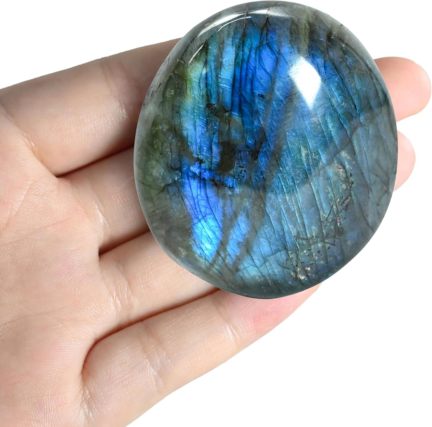 1PC Labradorite Crystals, Large Size Gemstone Labradorite Palm Stone, Irregular Shaped Labradorite Healing Stones, Natural Hand Carved Worry Stone Crystals for Meditation