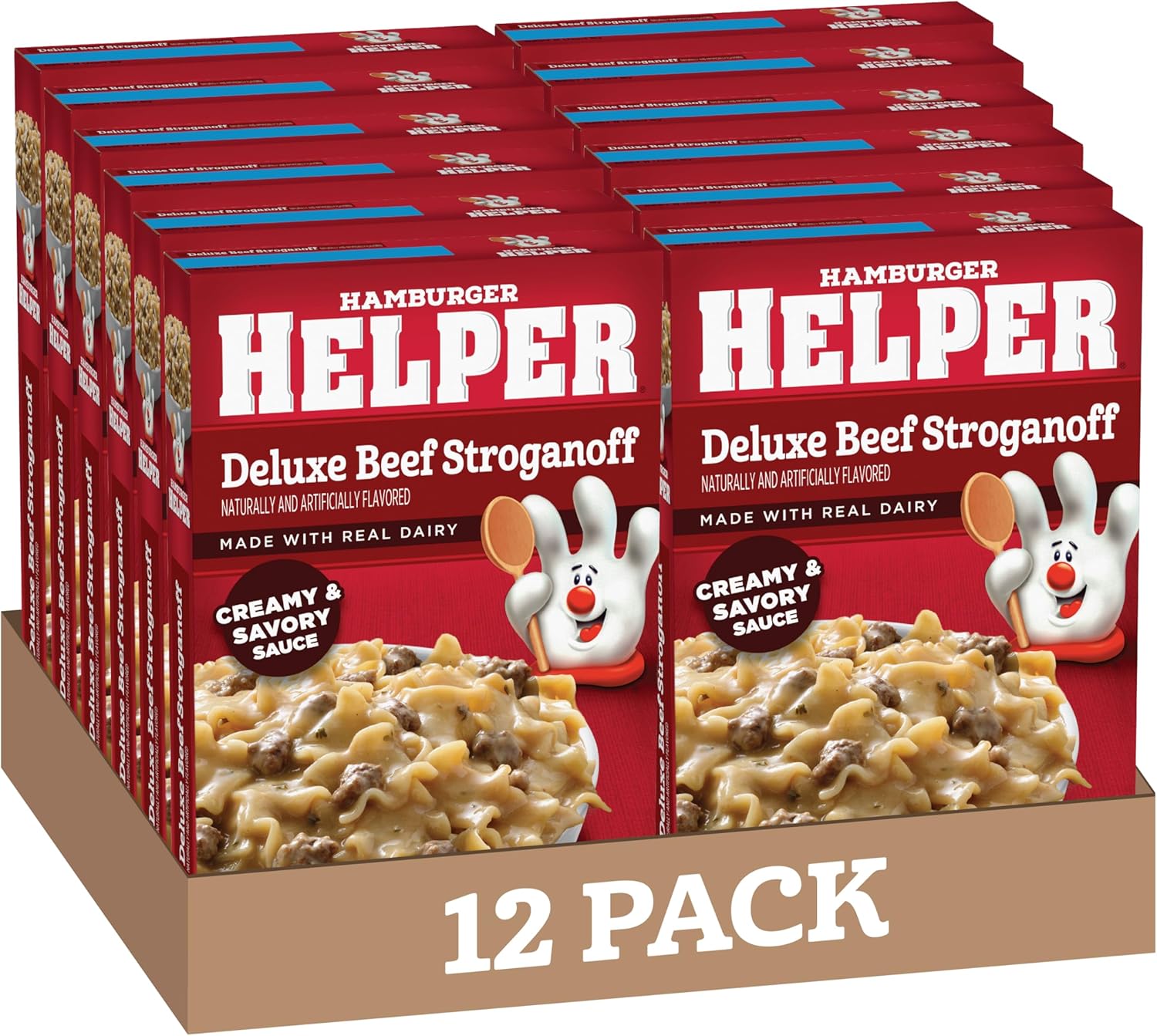 Hamburger Helper Deluxe Beef Stroganoff Pasta Meal (5.5 oz- 12 Pack) No Artificial Flavors, Ready in 3 Easy Steps, Quick Meals for Midweek Dinners, Busy Evenings & Families On-the-Go