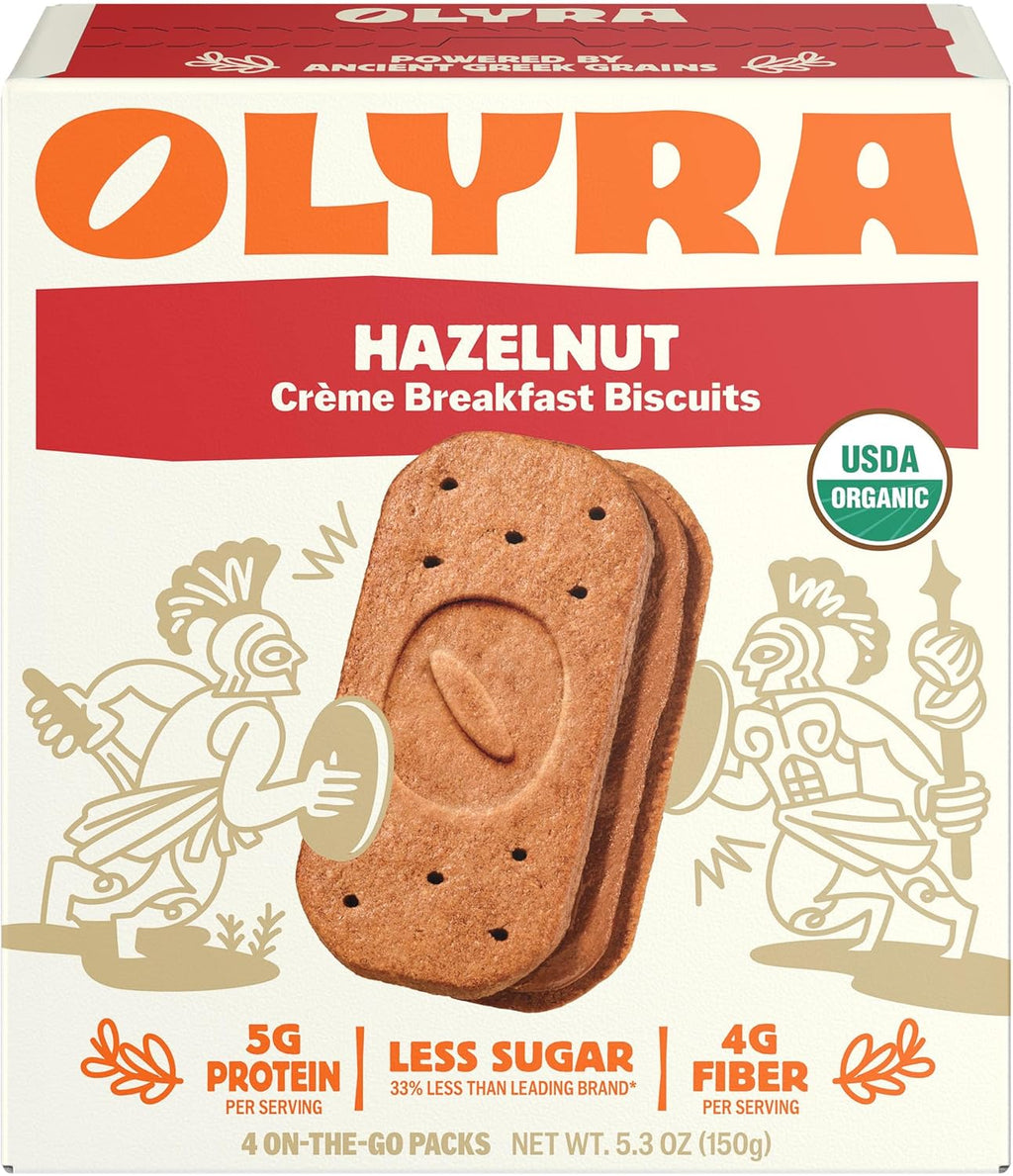Olyra Organic Crème Breakfast Biscuit - Hazelnut - Kids Healthy Snacks, Low-Sugar, Good Source of Fiber - Pack of 4