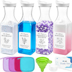 4Pack Laundry Detergent Dispenser for Room Organization - 54oz Soap Container with Spoon, Funnel and Labels Having 4Pcs Microfiber Cleaning Towels - Plastic Liquid Storage Organizers