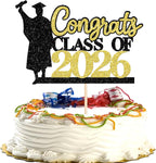Rsstarxi 1 Pack Congrats Class of 2026 Cake Topper Glitter Boy Graduation Decorations Class of 2026 Grad Cap Diploma Cake Pick for College 2026 Graduation Party Cake Decorations Gold