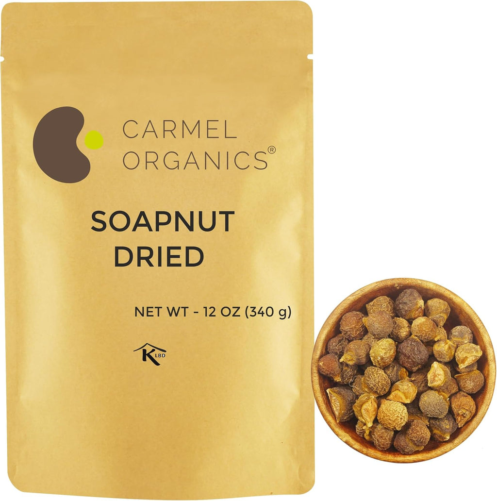 CARMEL ORGANICS Soapnut/Reetha Whole 12 Ounce | Pure Reetha Pods | Natural Hair Cleanser & Conditioner | Chemical-Free & Eco-Friendly, No Added Preservatives