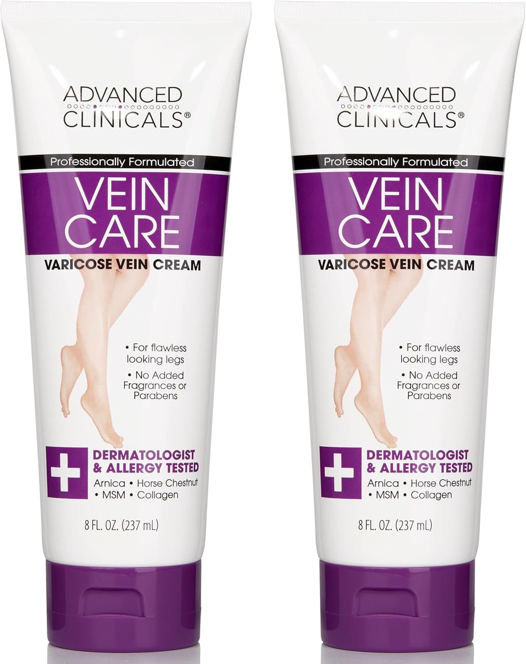 Advanced Clinicals Vein Care Leg Cream For Varicose Veins & Spider Veins, Collagen & Arnica Skin Care, 8 Fl Oz, 2-Pack