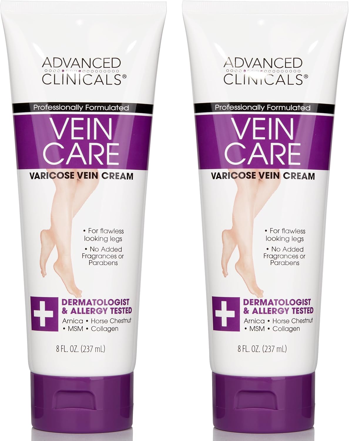 Advanced Clinicals Vein Care Leg Cream For Varicose Veins & Spider Veins, Collagen & Arnica Skin Care, 8 Fl Oz, 2-Pack