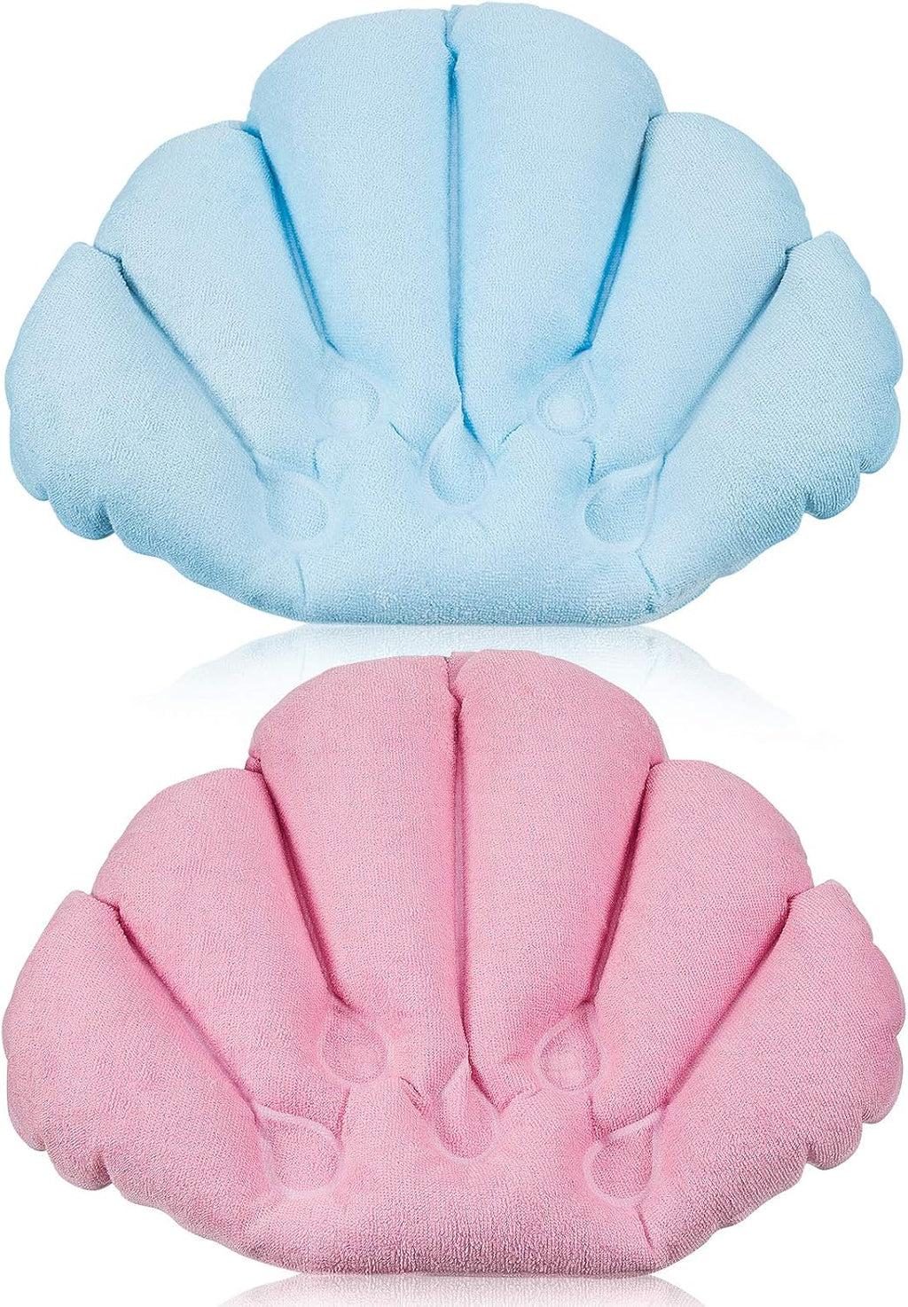 2 Pieces Inflatable Bath Pillow with Suction Cups, Terry Cloth Covered Bath Pillow Shell Shape Bathtub Spa Pillow Comfortable Soft Bath Cushion, Neck Support for Bathtub, Hot Tub, Home Spa Tub