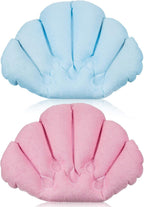2 Pieces Inflatable Bath Pillow with Suction Cups, Terry Cloth Covered Bath Pillow Shell Shape Bathtub Spa Pillow Comfortable Soft Bath Cushion, Neck Support for Bathtub, Hot Tub, Home Spa Tub