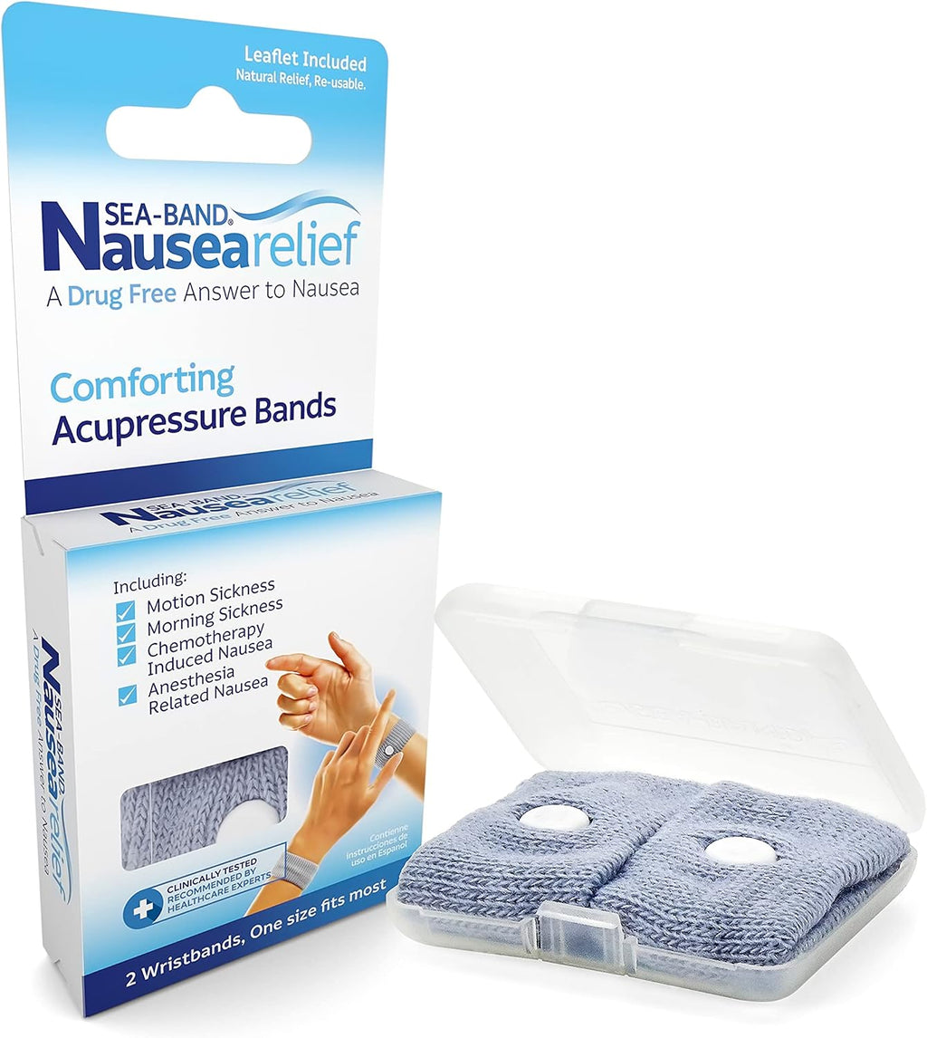 Sea-Band Anti-Nausea Acupressure Wristband for Motion & Morning Sickness, 1 Pair, Gray