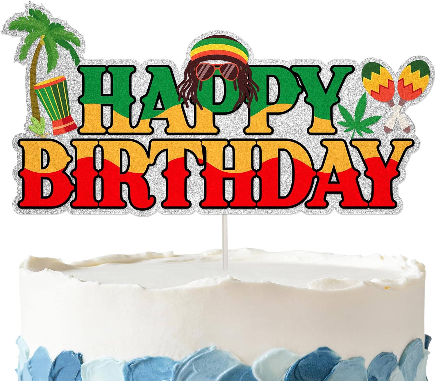 Reggae Birthday Cake Topper - Glitter Reggae Party Decorations for Birthday Party Supplies