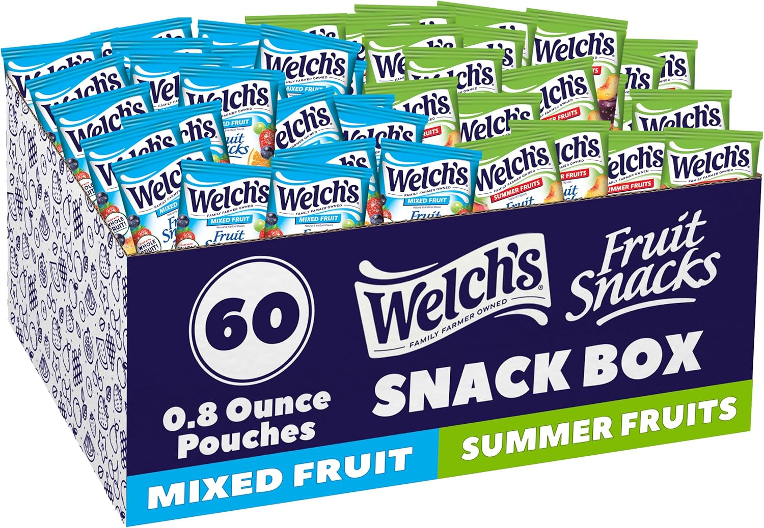 Welch's Fruit Snacks, Mixed Fruit & Summer Fruits Snack Box, Gluten Free, 0.8oz Snack Packs (Pack of 60)