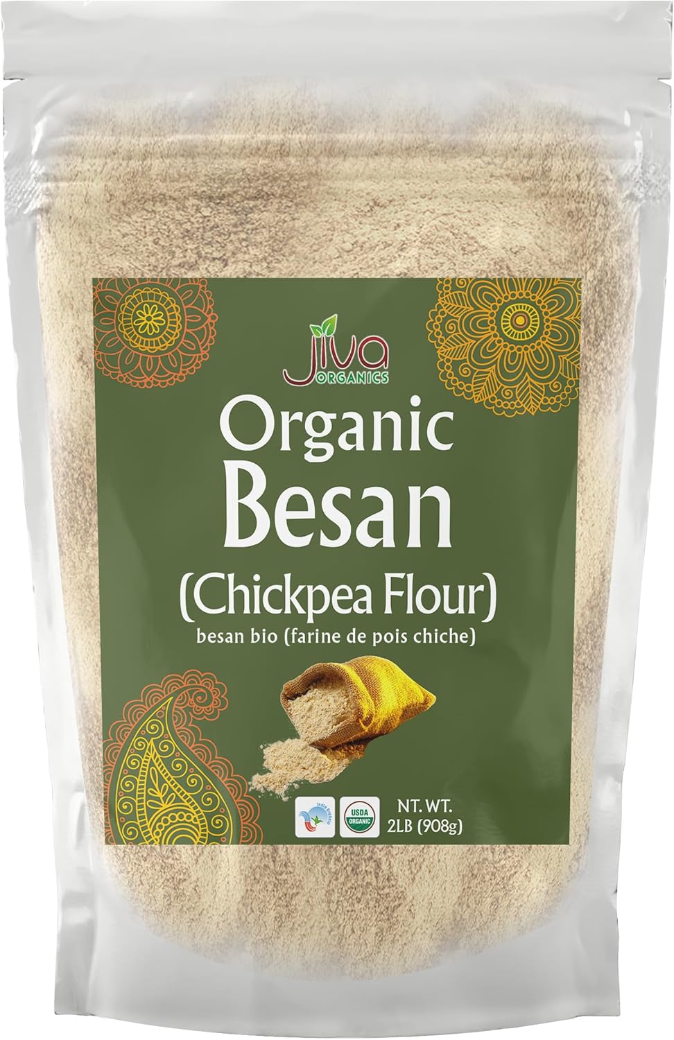 Jiva Organics Organic Chickpea Flour, Besan 2 Pound - Non-GMO, Gram Flour Fine - Vacuum Packed