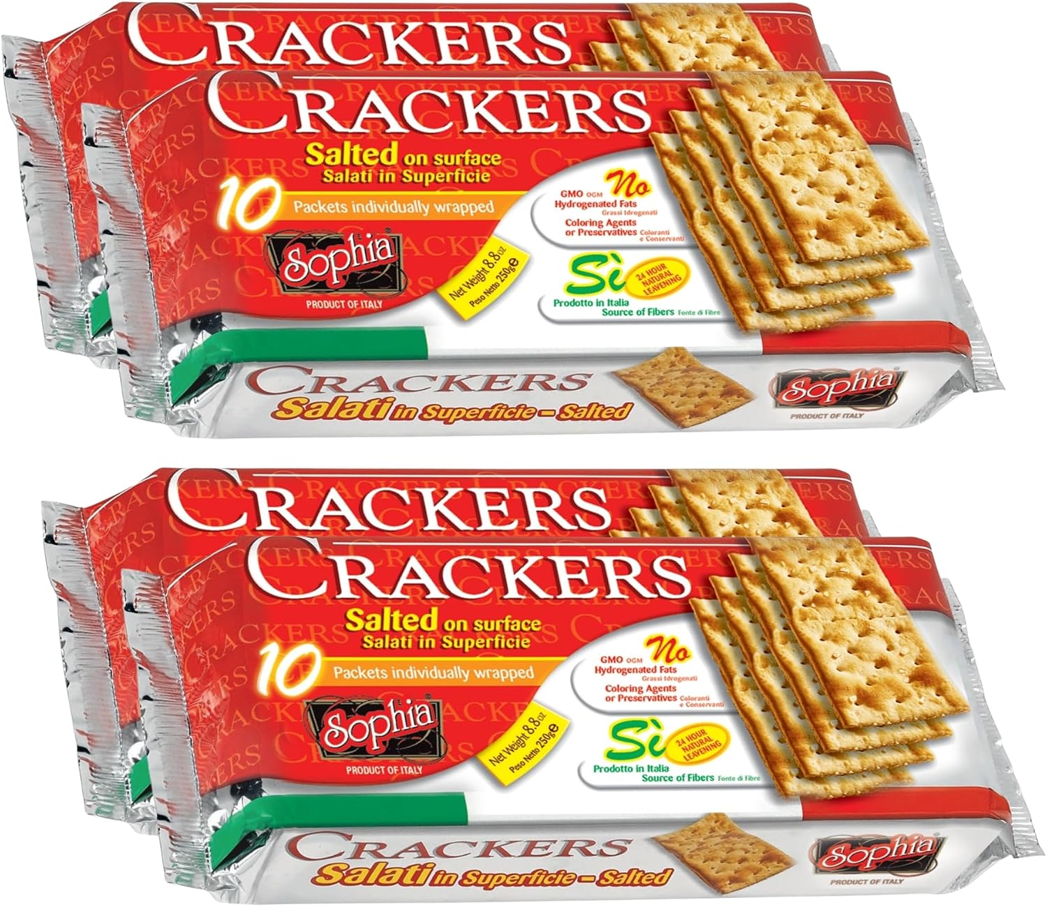 Sophia Cracker Italian Salted 8.8oz (4-pack) | Italian Crackers for Cheese Board & Snacks | Pantry Staples for Charcuterie & Travel | Saltine Crackers with Rustic Crunch | Bakery Fresh Snack