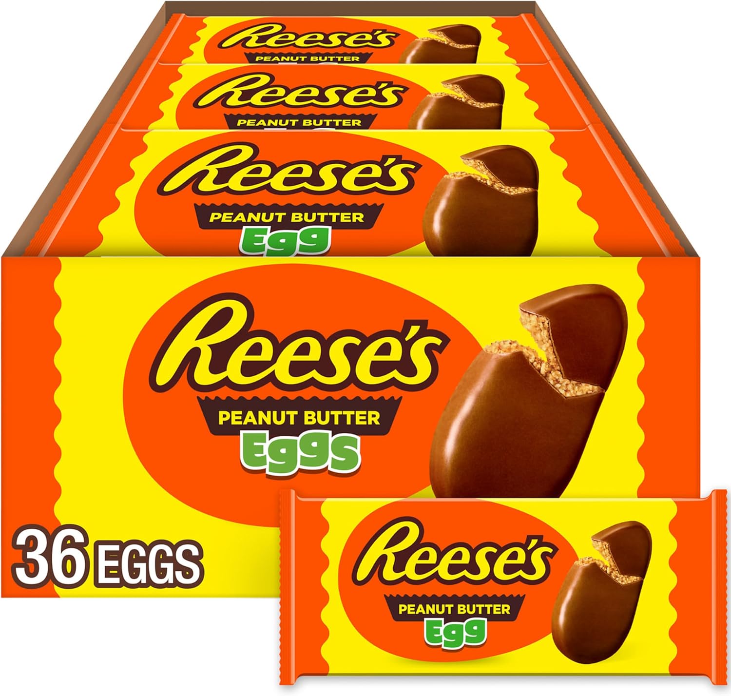 REESE'S Milk Chocolate Peanut Butter Eggs, Easter Basket Easter Candy Packs, 1.2 oz (36 Count)
