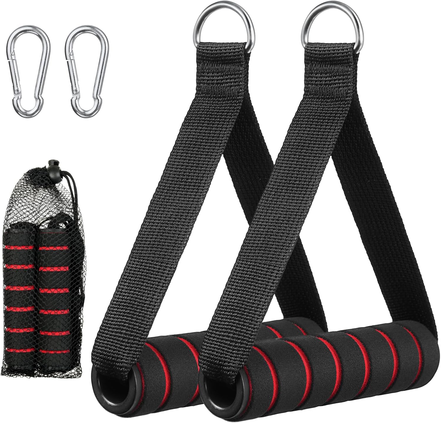 flintronic Exercise Handle, Resistance Bands Handle, Replacement Handle Attachments for Cable Machine Pulleys, Gym Handles with 2 Heavy Duty Carabiner Hooks, for Fitness Workout Gym Pilates Yoga