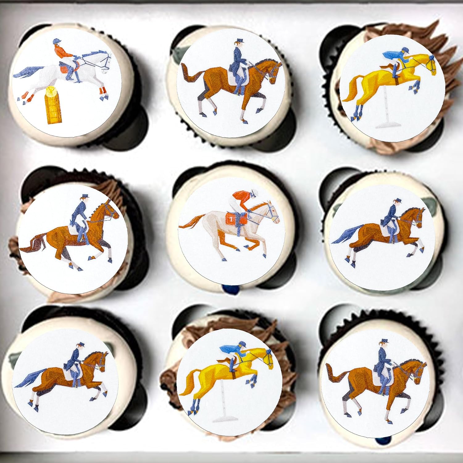 Gyufise 48Pcs Edible Horse Racing Cupcake Toppers Horse Riding Cake Decorations for Equestrian Themed Birthday Baby Shower Royal Ascot Cheltenham Festival Party Decorations
