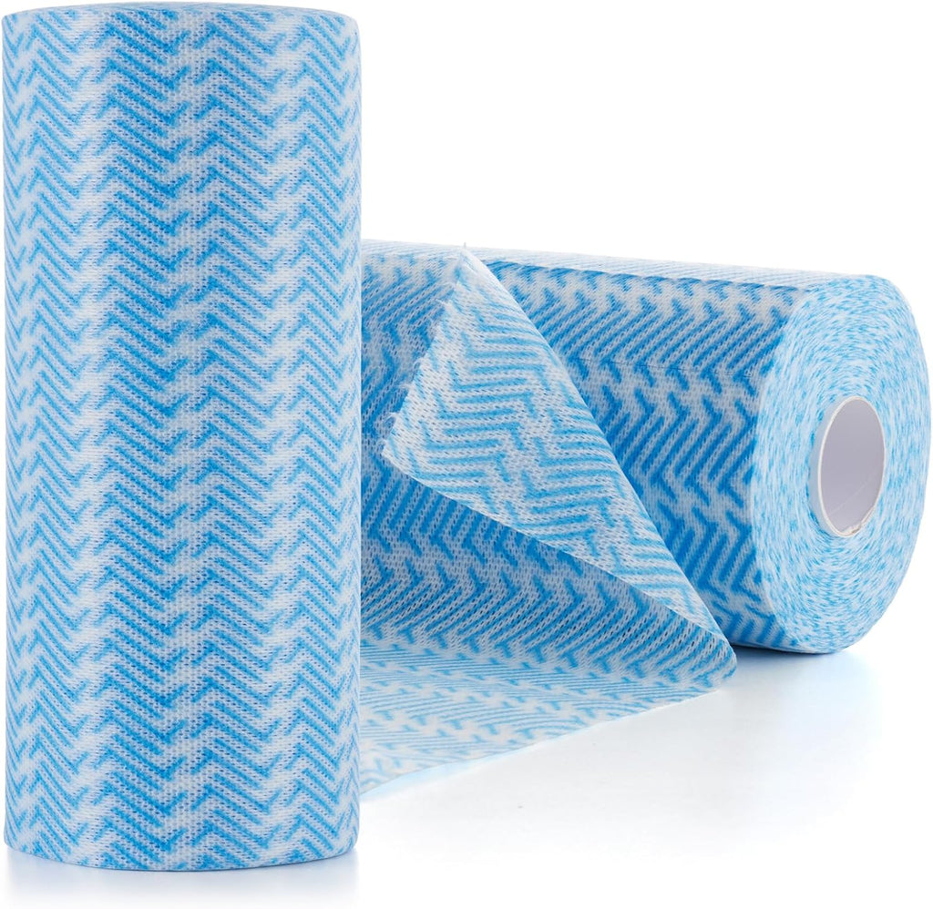 Disposable Cleaning Rolls Reusable Cleaning Cloths Dry Kitchen Towels Dish Cloths Handi Wipes 2 Roll, Total 200 Pcs, Blue