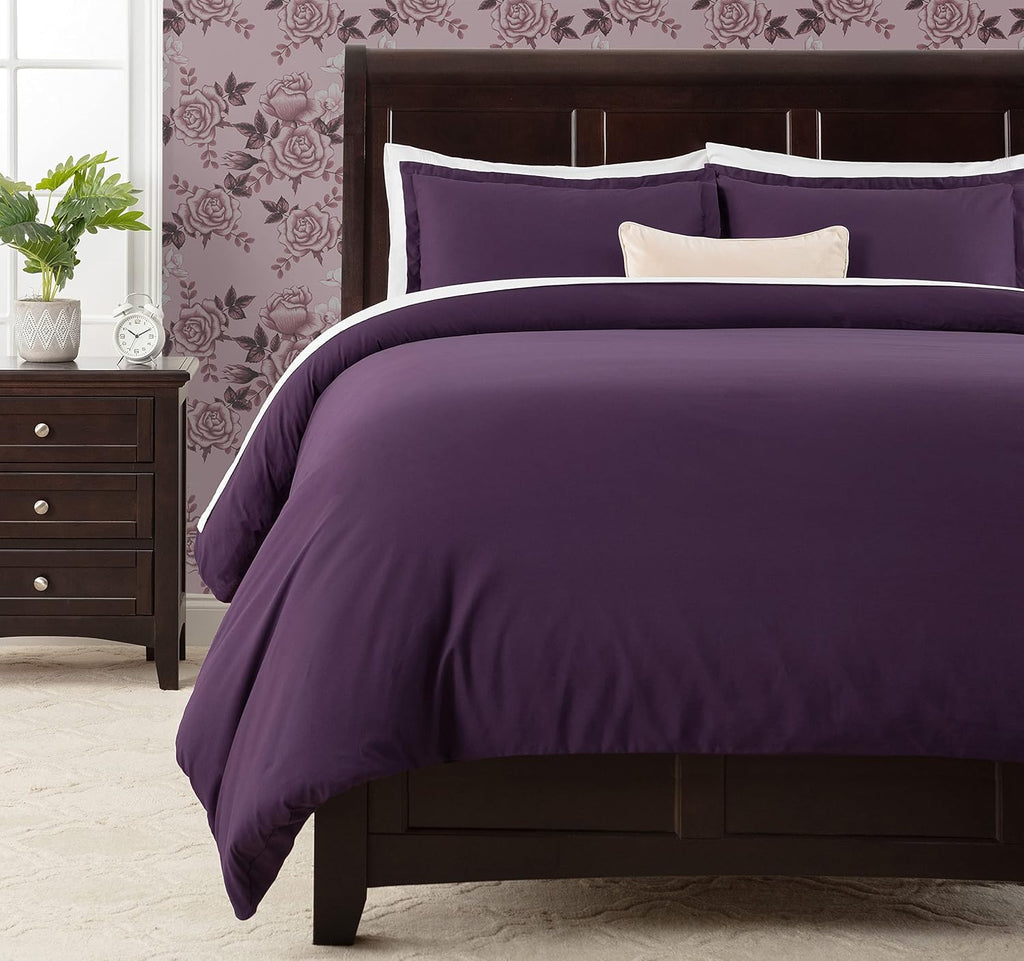 Chanasya Premium Solid Duvet Cover Set - Duvet Cover (90” x 90”) & 2 Pillow Shams (20” x 26”) - 3-Piece Set - Aubergine, Queen Size