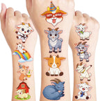 96 PCS Cute Goat Pre-Cut Temporary Tattoos for Kids | Super Cute Farm Animal Theme Birthday Party Favors, Supplies, Decorations, Funny Fake Tattoo, School Prizes Gifts For Boys Girls Rewards