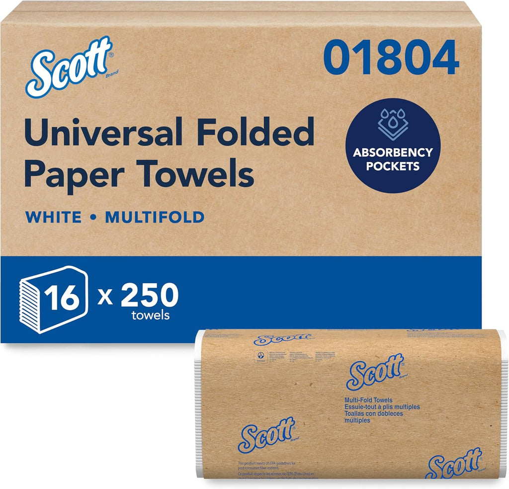 Scott® Universal Multifold Paper Towels, Bulk (01804), with Absorbency Pockets™, 9.2" x 9.4" sheets, Compressed Pack, White (250 Sheets/Pack, 16 Packs/Case, 4,000 Sheets/Case)