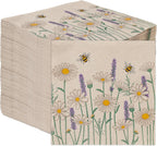Table Kind 100 x Soft Recycled Floral Napkins Wildflower Napkins for Decoupage Daisy Bee Pretty Disposable Party Serviettes for Spring Weddings, Tea Parties, Birthday, Eco-Friendly, Compostable
