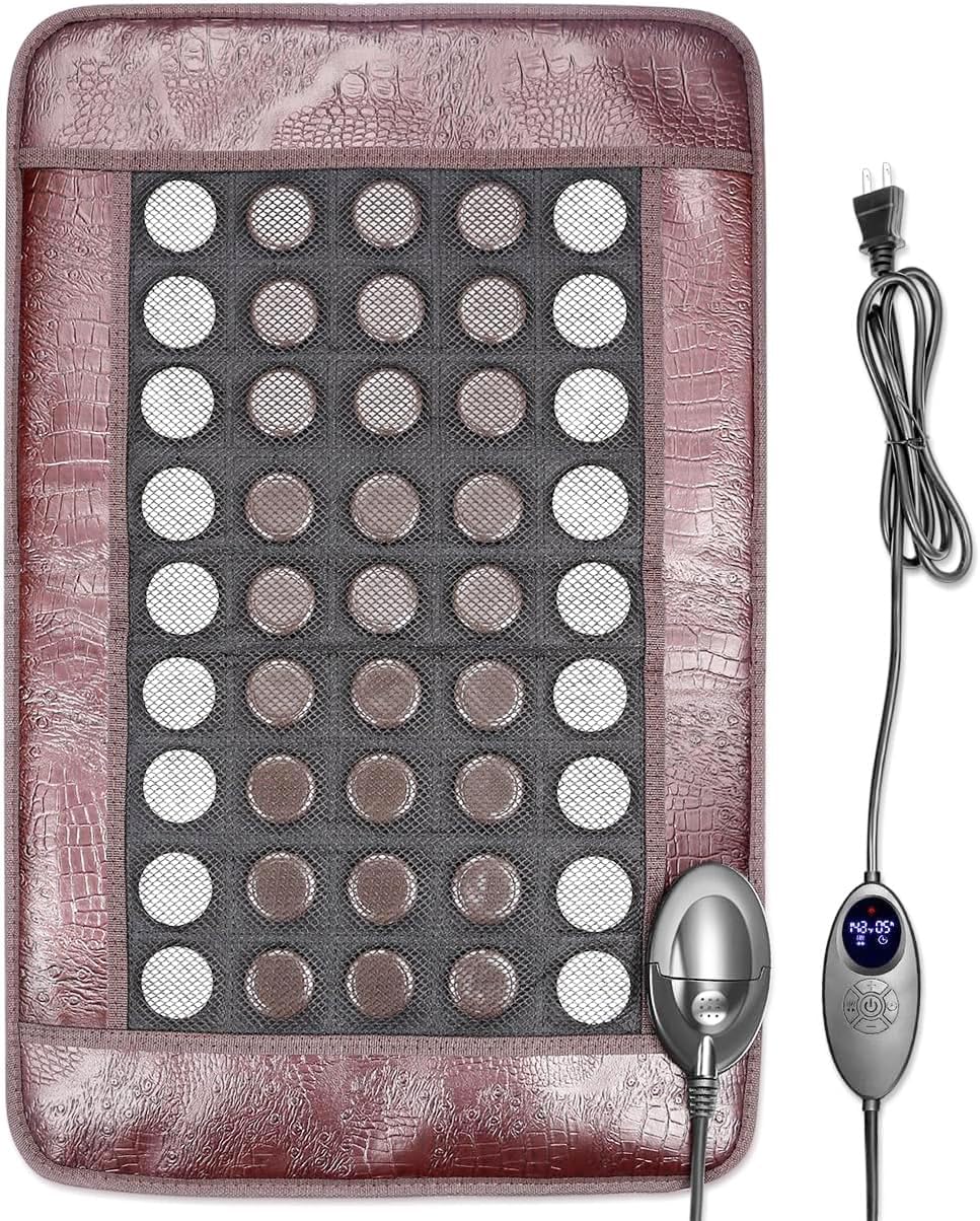 Far Infrared Heating Pad for Back and Shoulder, Jade & Tourmaline Stones, EMF-Free, Deep Warming Heat Mat with Adjustable Temperature & Timer for Home Relaxation(2025 Upgraded)