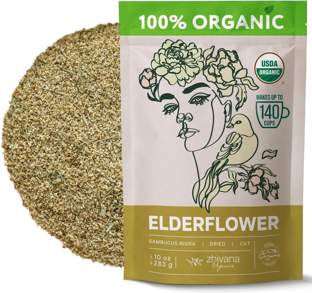 Elderflower Tea (10oz.) - Organic Dried Elderflowers - Elder Flowers Dried Herbs, Te de Sauco, Flor De Sauco Organico - Respiratory Tea - Great for Allergy