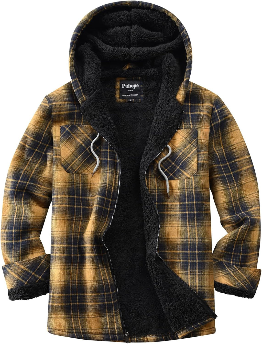 Womens Fleece Lined Jacket Fleece Zip Up Jacket Flannel Plaid shirt jacket Full Zip Hoodies for Women