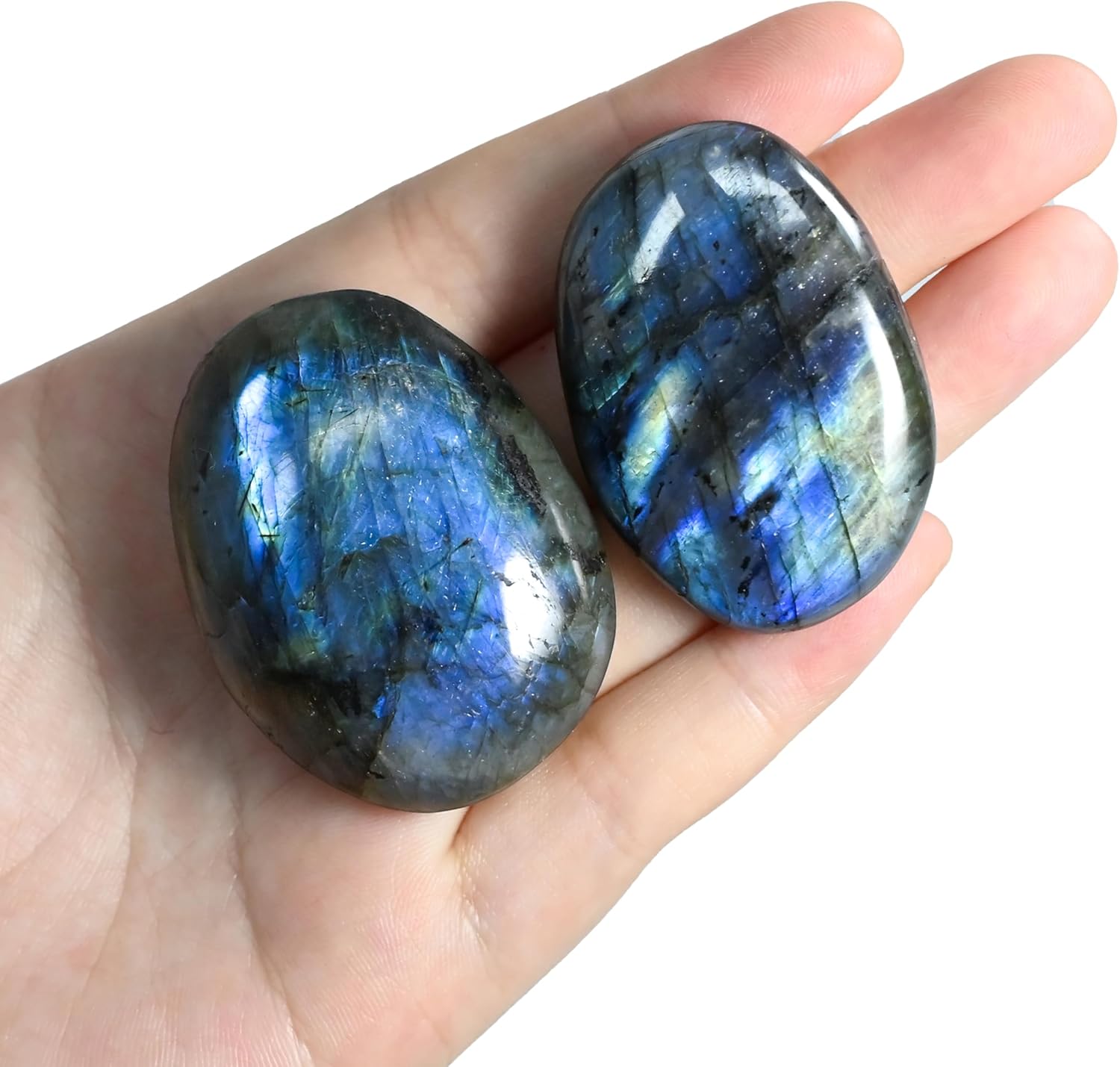 2PCS Labradorite Crystals, Irregular Shaped Gemstone Labradorite Worry Stones, Natural Hand Carved Palm Stone Worry Stone Crystals for Meditation, Home Decor