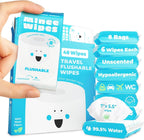Impossibly Compact Travel Flushable Wipes - 99.5% Water and Aloe - Safe for Sensitive Skin, Hypoallergenic & Unscented - Travel Essentials for Adults, Kids & Baby Care - 8 Pack Total 48 Wipes