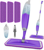 HOMTOYOU Spray Mops for Floor Cleaning: Wet Mop for Hardwood Tile Wood Laminate Vinyl - 3 Washable Microfiber Pads for Swiffer Powermop - Absorbs Pet Hair Dust