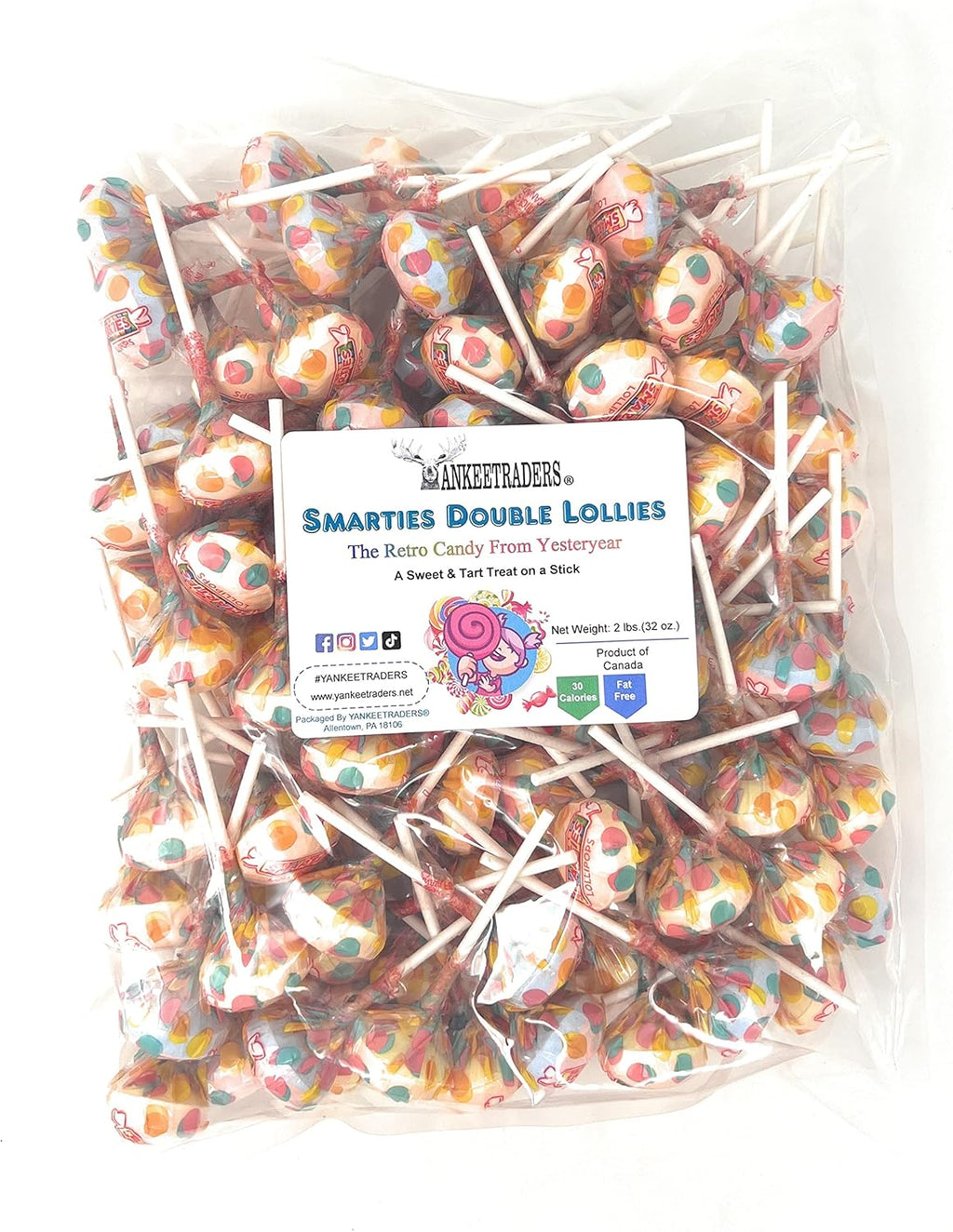 Smarties Double Lollies, Wrapped, 2 Pound Bulk Bag