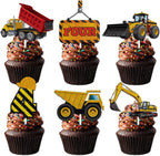 18pcs Gold Glitter Dessert Cupcake Topper Pick for Construction Tool Worker Four Years Old Theme Decor Supplies Kids Happy 4th Birthday Party Decorations