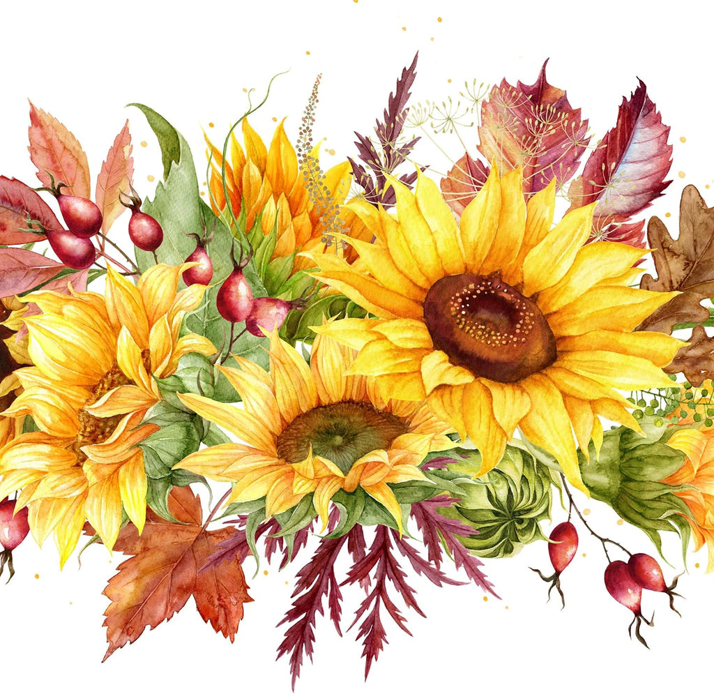 20 Napkins Autumn Sunflowers on Autumn Leaves as Table Decoration Paper Napkins with Motif Also for Decoupage and Decoupage 33 x 33 cm