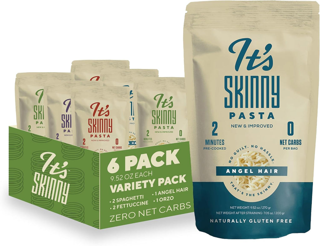 It’s Skinny Pasta Variety Pack – Spaghetti, Fettuccine, Angel Hair and Orzo, Low Carb, Gluten Free, Keto & Vegan-Friendly, Shirataki Konjac, 4.5 Calories, Ready in 2 Minutes (6 Packs)