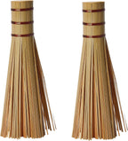 Bamboo Kitchen Wok Brush, 12 Inches Cleaning Whisk, Pot Scraper Scrubber for Cooking Skillet, 2 Pack