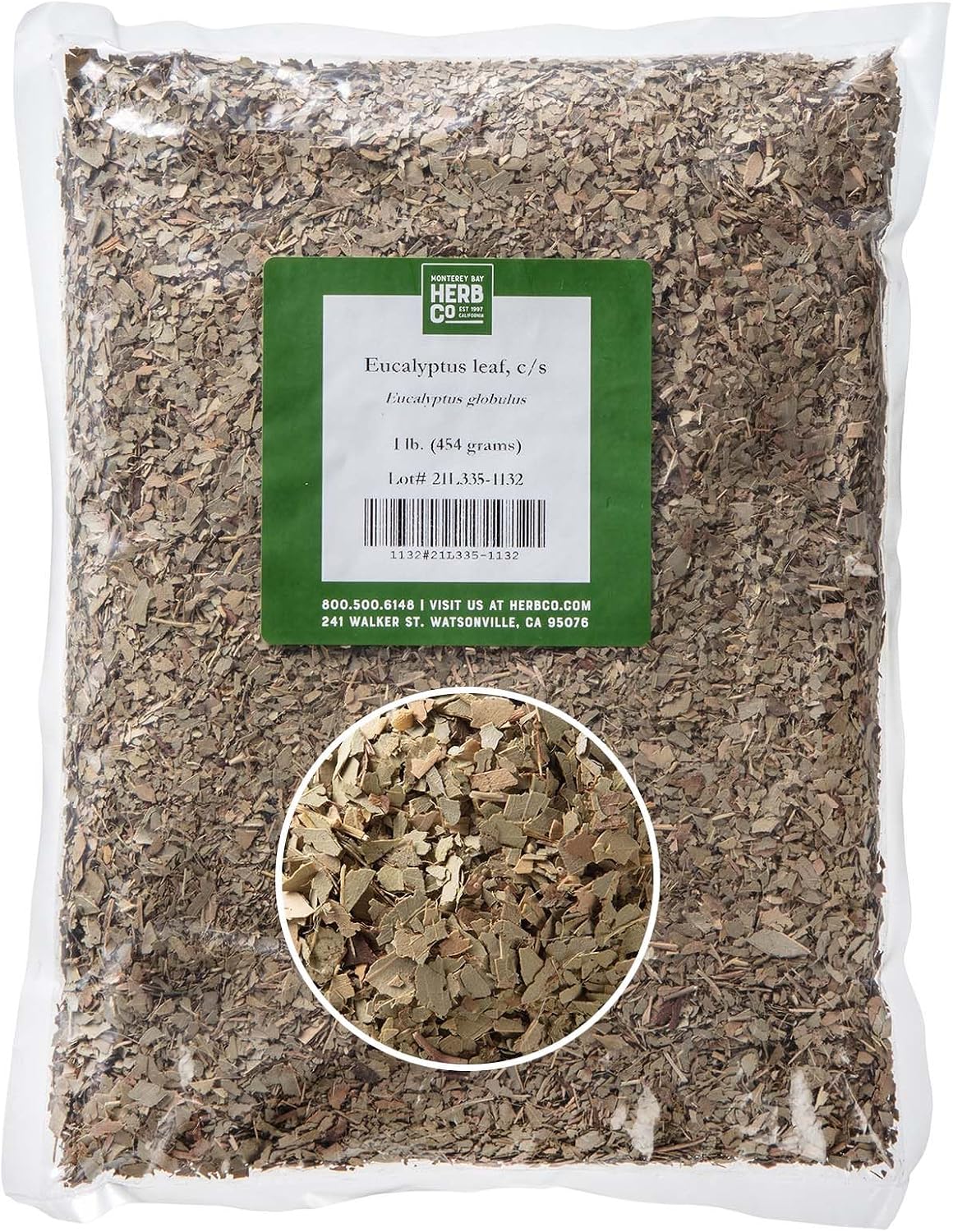 Eucalyptus Leaf Cut & Sifted, by Herb Co, Eucalyptus Globulus, Blue Gum, Australian Fever Tree, from Morocco, Kosher, for Infused Oils, Liniments, Inhalers, Skin Creams, Sachets & Potpourri, 1 lb