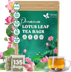 FreshDrinkUS, Premium 135 Lotus Leaf Tea Bags, 100% Natural & Pure from Lotus Leaves. Loose Leaf Lotus Herbal Tea. Made with Eco-Conscious Tea Bags. No Sugar, No Caffeine, No Gluten, Vegan.