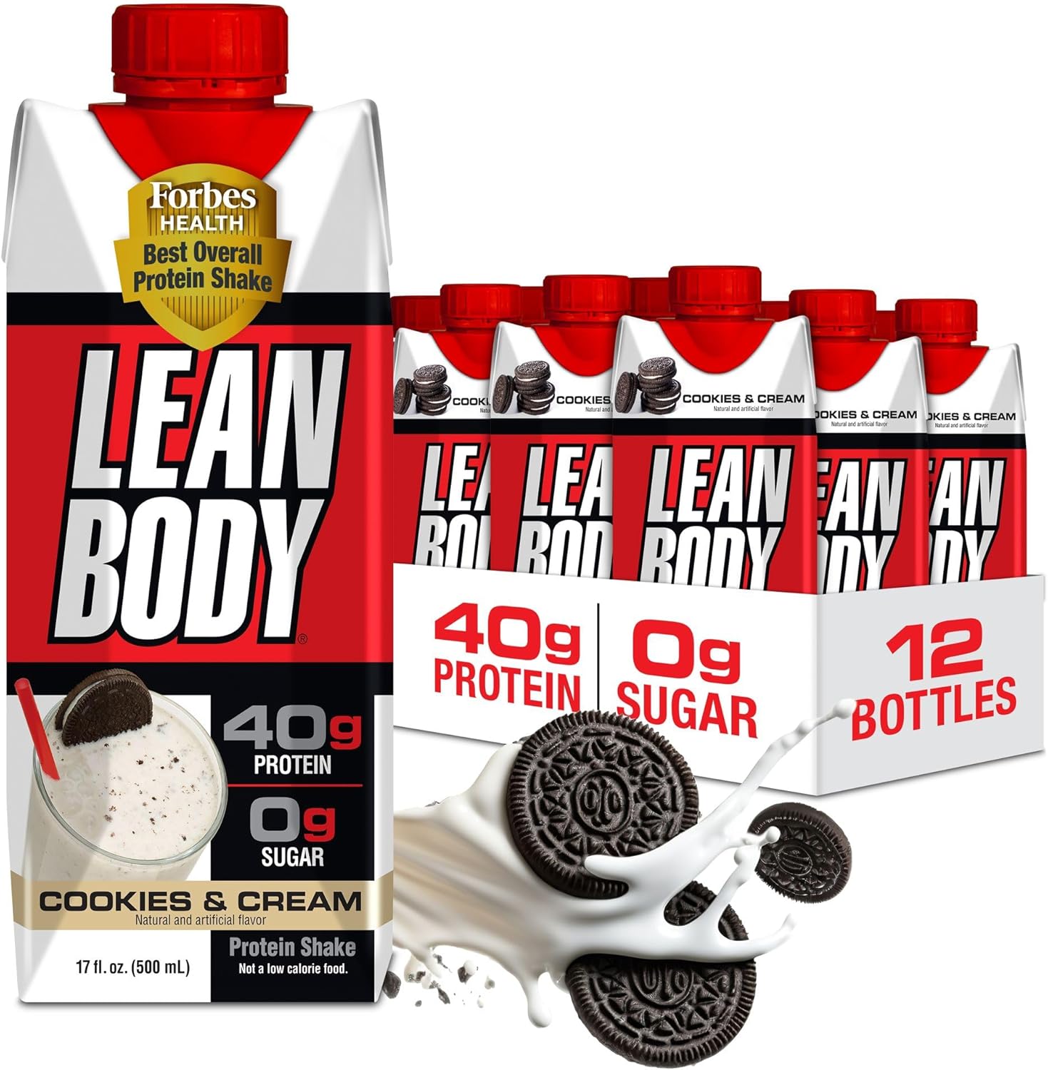 Labrada Lean Body Ready-to-Drink Cookies and Cream Protein Shake, 40g Protein, Whey Blend , 0 Sugar, Gluten No, 22 Vitamins & Minerals, (Recyclable Carton & Lid - Pack of 12) LABRADA , 17 Fl Oz (Pack of 12)