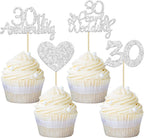 Gyufise 24Pcs 30th Anniversary Cupcake Toppers Heart Cake Toppers Pearl Wedding Anniversary Heart Cake Decoration for Wedding Anniversary Celebration Party Supplies