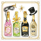 IHR Ideal Home Range Christmas Holiday Napkins Rosanne Beck - Disposable 3-Ply Paper Party Napkin Pack, Cocktail Size 5" x 5", New Years Bottles, 20-Count
