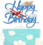 Airplane Happy Birthday Cake Topper - Aircraft Plane Travel Airman Theme Kids Boys Men Party Supplies