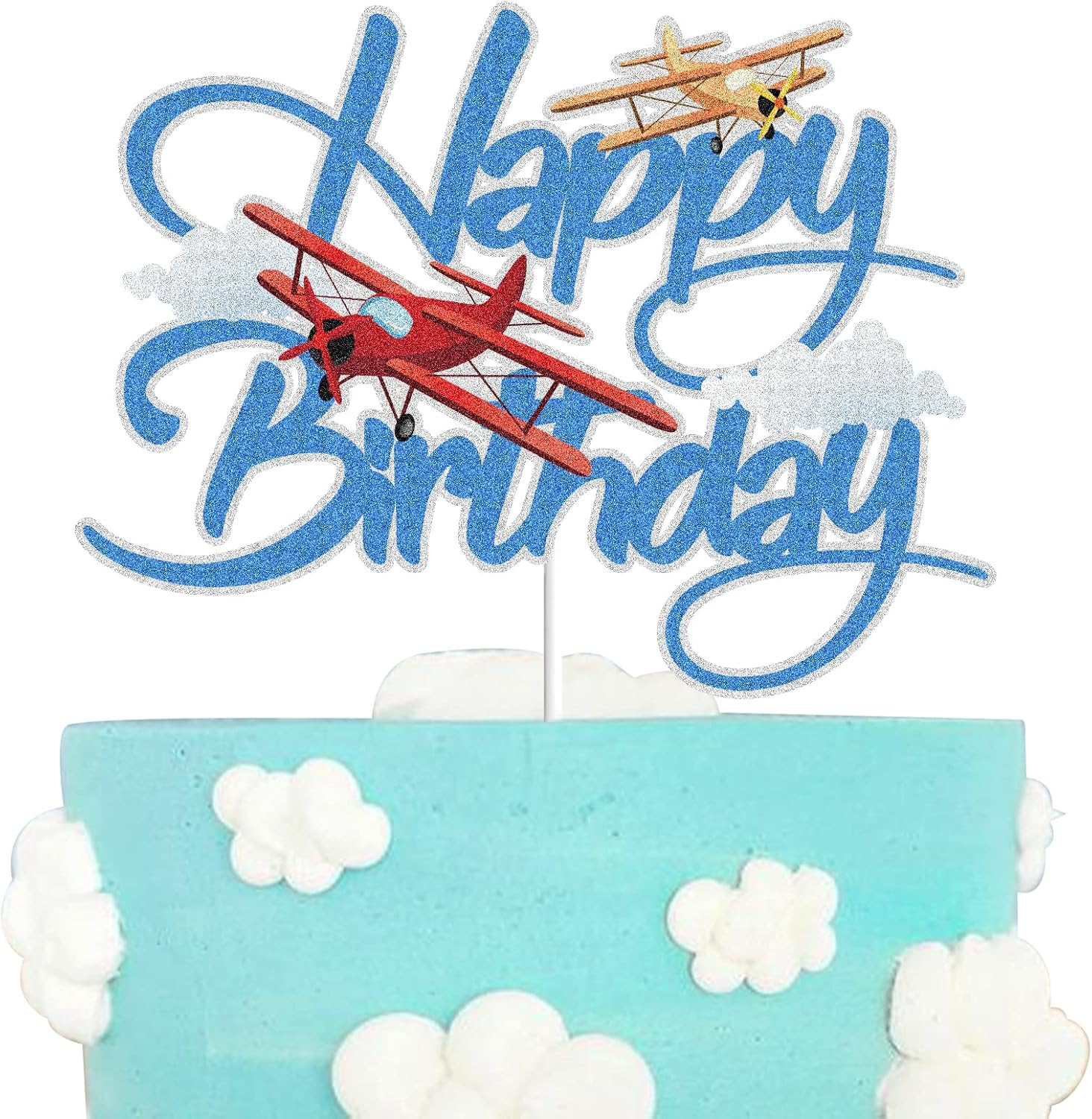 Airplane Happy Birthday Cake Topper - Aircraft Plane Travel Airman Theme Kids Boys Men Party Supplies
