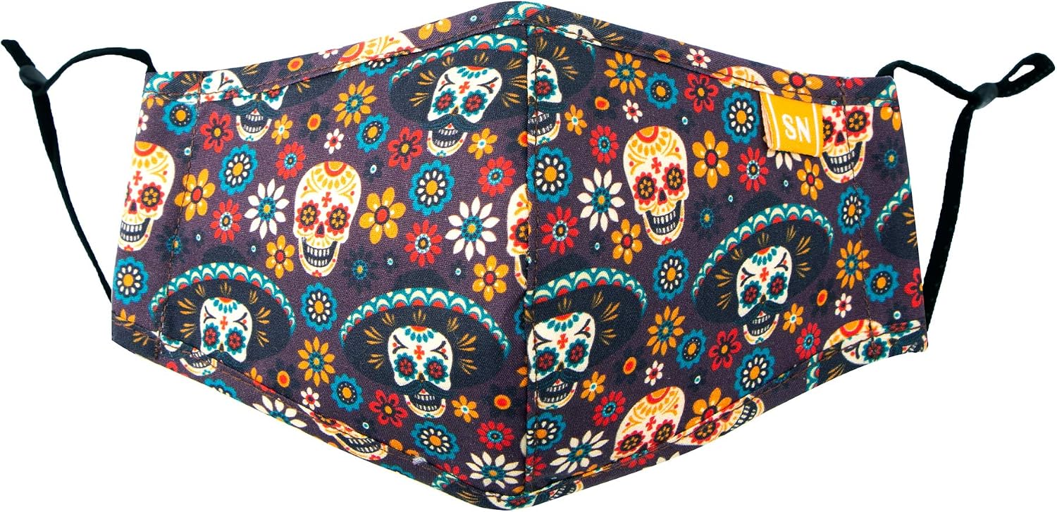 Spring Notion Reusable Washable Halloween Day of the Death Cotton Cloth Face Mask for Adults and Kids Day of the Death Skull Sombrero M