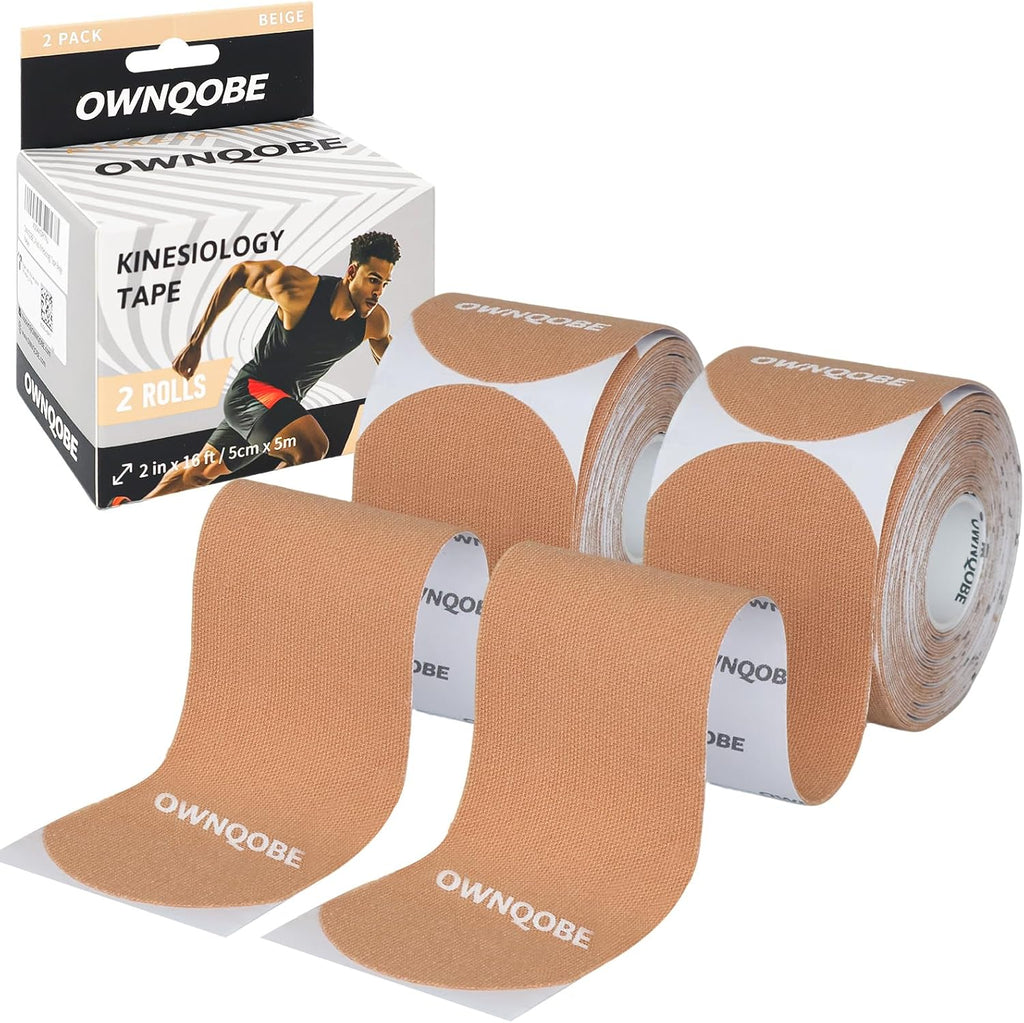 Kinesiology Tape Precut (2 Rolls, 40 Strips) –Waterproof, Latex-Free Hypoallergenic Athletic Tape for Muscle & Joint Support –Breathable Elastic Sports Tape for Recovery & Shoulder Pain Beige