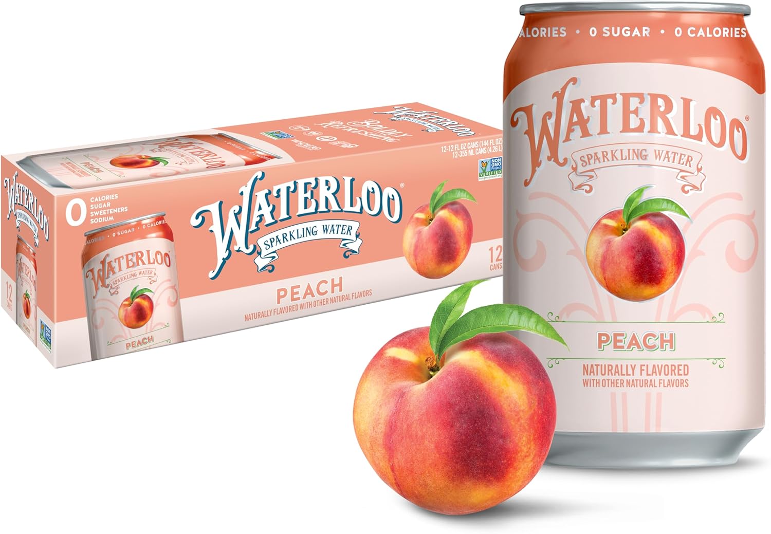 Waterloo Sparkling Water, Peach Naturally Flavored, 12 Fl Oz Cans (Pack of 12) – Zero Calories and Zero Sugar or Sweeteners