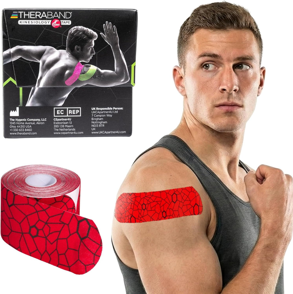 THERABAND Kinesiology Tape, Red/Black, 1 Roll, with XactStretch Indicators, Long-Lasting Athletic Tape for Shoulder, Back & Knee, Latex-Free & Water Resistant for Men and Women, Pre-Cut