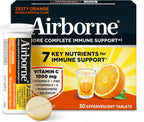 Airborne 1000mg Vitamin C with Vitamin D & Zinc, Sugar Free Multivitamin Immune Support Supplement, Antioxidants Vitamins A C & Vitamin E, 30 Effervescent Tablets, Zesty Orange Flavor