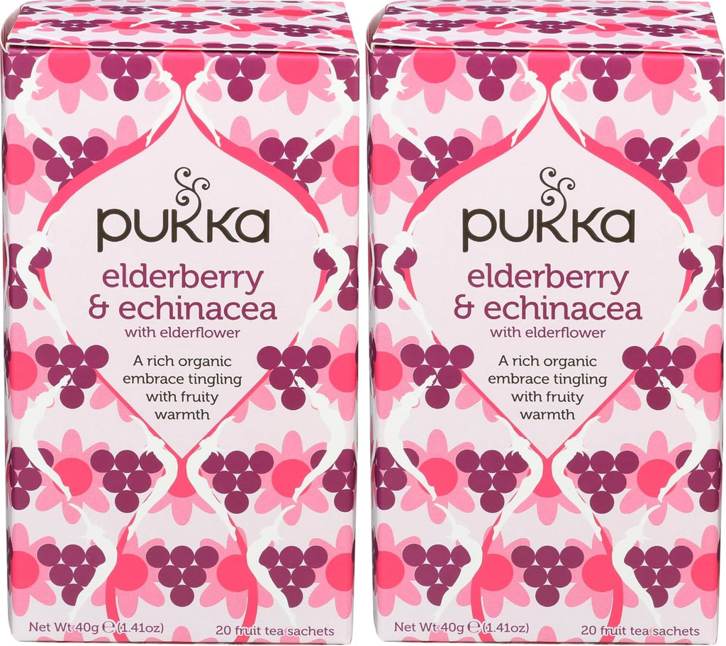 Pukka Elderberry & Echinacea Organic Herbal Tea, Perfect for Wellness Support, Caffeine Free, 20 Total Tea Bags (Pack of 2)