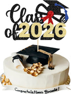 1 Pack Class of 2026 Cake Topper Gold Glitter Congrats Grad Cap 2026 Graduation Cake Pick for 2026 Graduation Theme High School Boys Girls Graduate Party Cake Decorations Supplies
