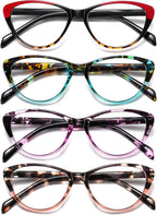 Cat Eye Reading Glasses for Women Blue Light Blocking,Readers for Women 1.5 with Comfort Spring Hinges,Fashion Designer Ladies Eyeglasses(4 pack)