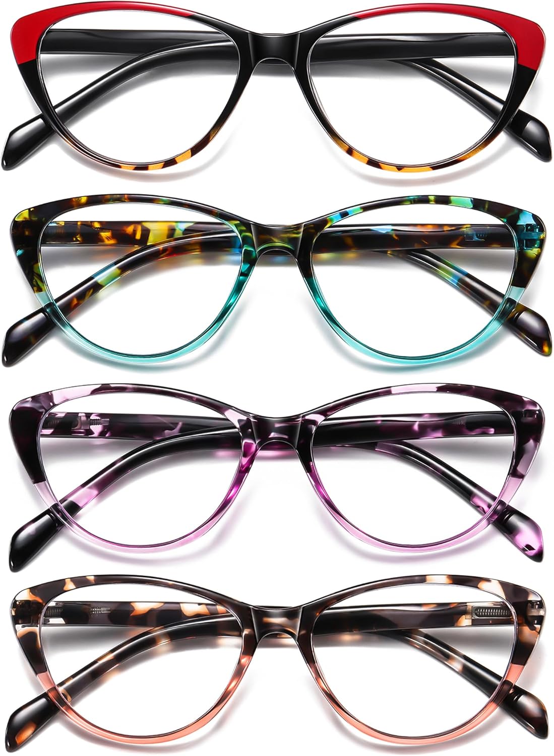 Cat Eye Reading Glasses for Women Blue Light Blocking,Readers for Women 1.5 with Comfort Spring Hinges,Fashion Designer Ladies Eyeglasses(4 pack)